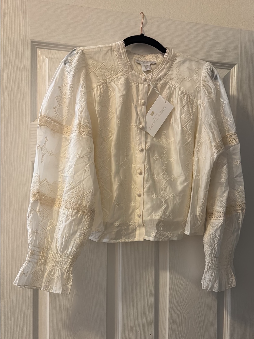 Caroline Constas Ivory Embroidered Lace Balloon Sleeve Blouse – Size M – NW